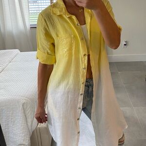 Yellow and White Ombre Button-Up Shirt Dress